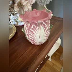 Tulip / flower pink ceramic wax melt warmer tea light candle holder NWT